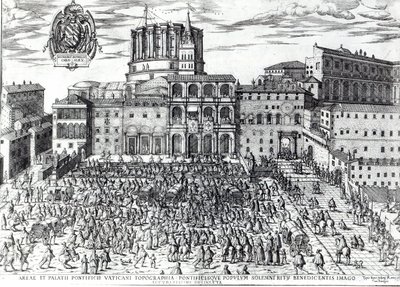 La bendición del Papa Pío V en la Plaza de San Pedro c.1567 de Italian School